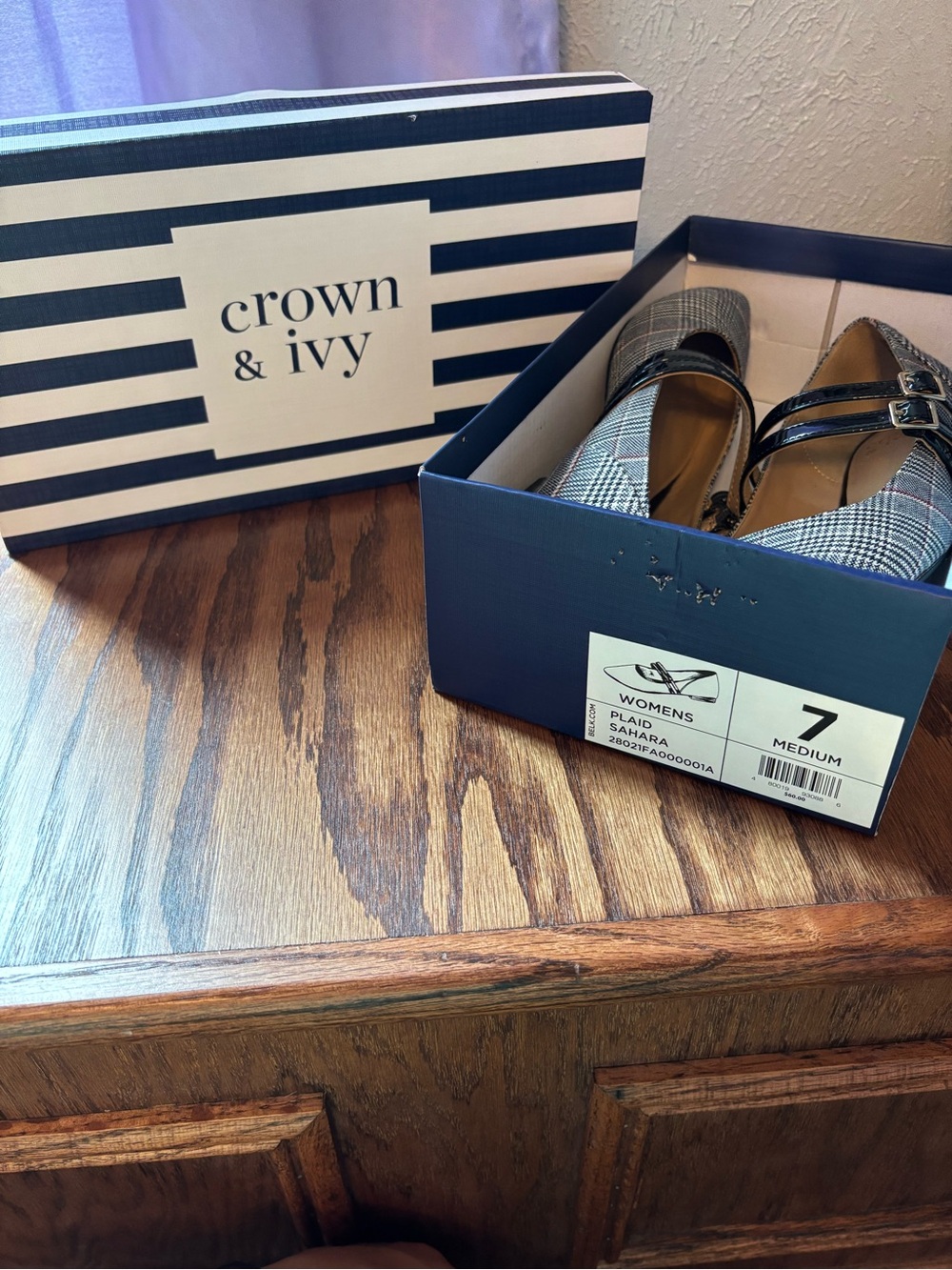 crown & ivy Plaid Flats with Black Straps